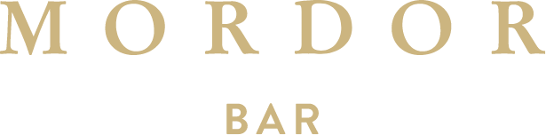 Text logo with the inscription MORDOR in large letters and BAR in smaller letters below on a transparent background.