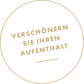 Goldener Kreis mit dem deutschen Text Verschönern Sie Ihren Aufenthalt auf transparentem Hintergrund.